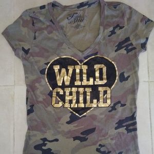 Fifth Sun Wild Child Heart Camo V-neck T-shirt